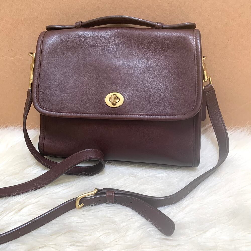 COACH Mahogany Brown Leather Vintage COURT Top Handle Satchel XBody # 9870